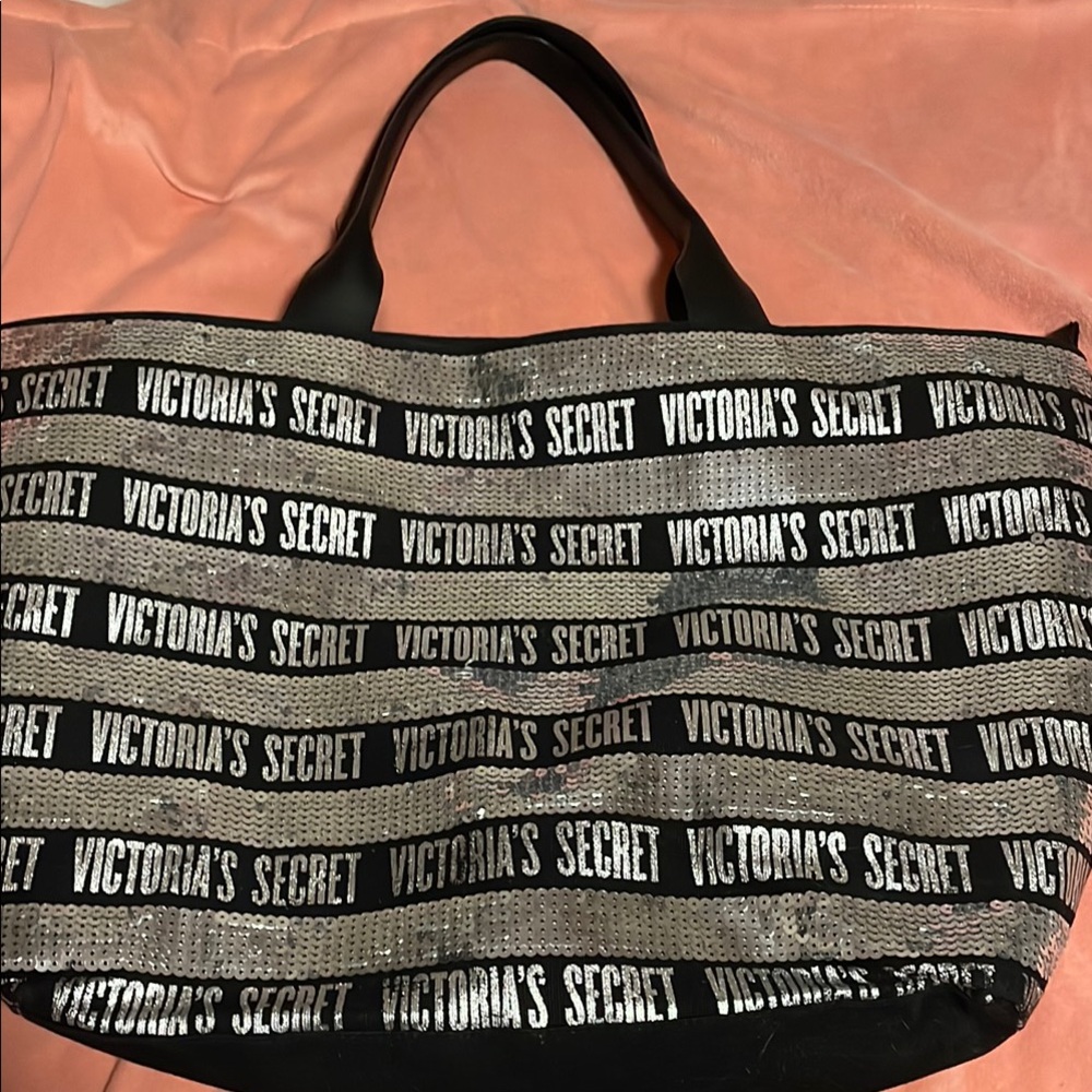 Victoria's Secret Black and Silver Spacious Tote